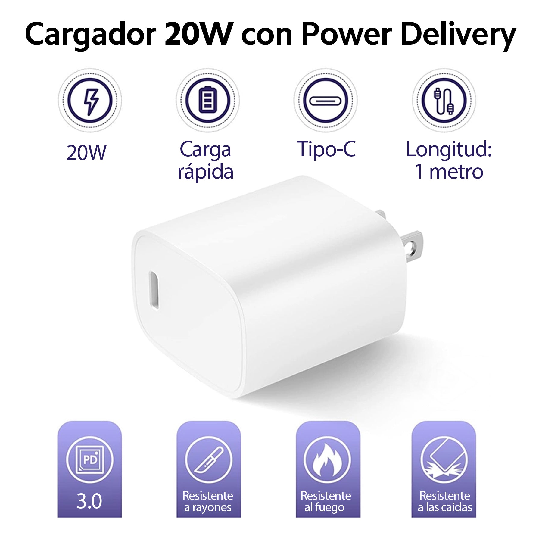 OUO M20 Cargador Tipo C 20W de Carga Rápida Power Delivery con Cable 1m para Celular, Dispositivos electrónicos y Máquinas de Tatuaje: Coracias 2 y Acepen 3