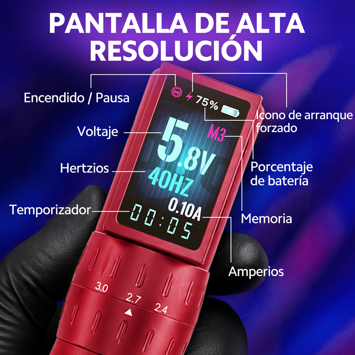 Ace Pen 3 Máquina de Tatuar Inalámbrica | Stroke Ajustable 2.4-4.2 mm | Batería Intercambiable 2000 mAh