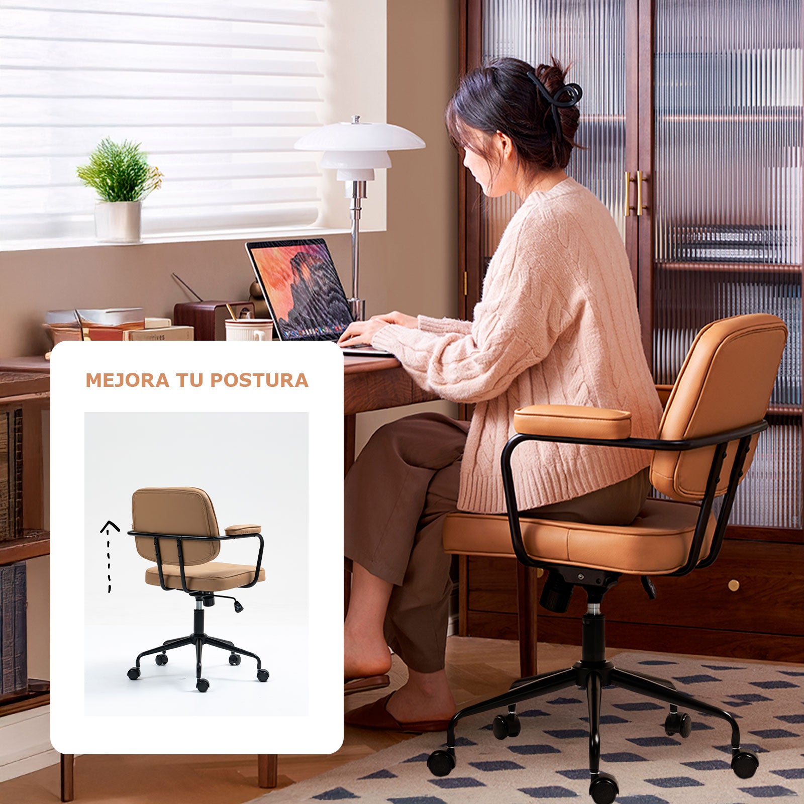 Silla de Oficina Vintage OUO T1019 | Respaldo Mecedor y Estilo Capitoné