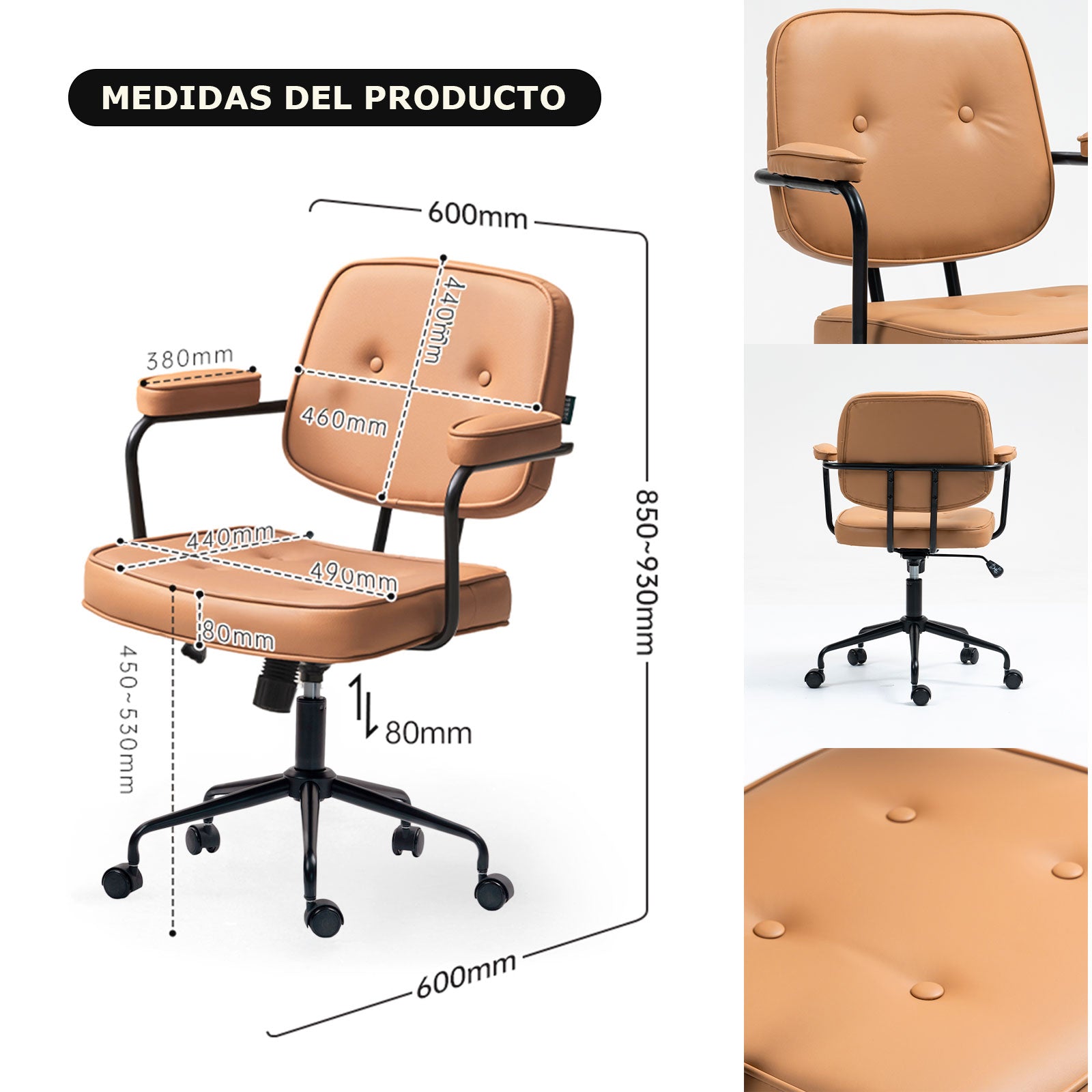 Silla de Oficina Vintage OUO T1019 | Respaldo Mecedor y Estilo Capitoné