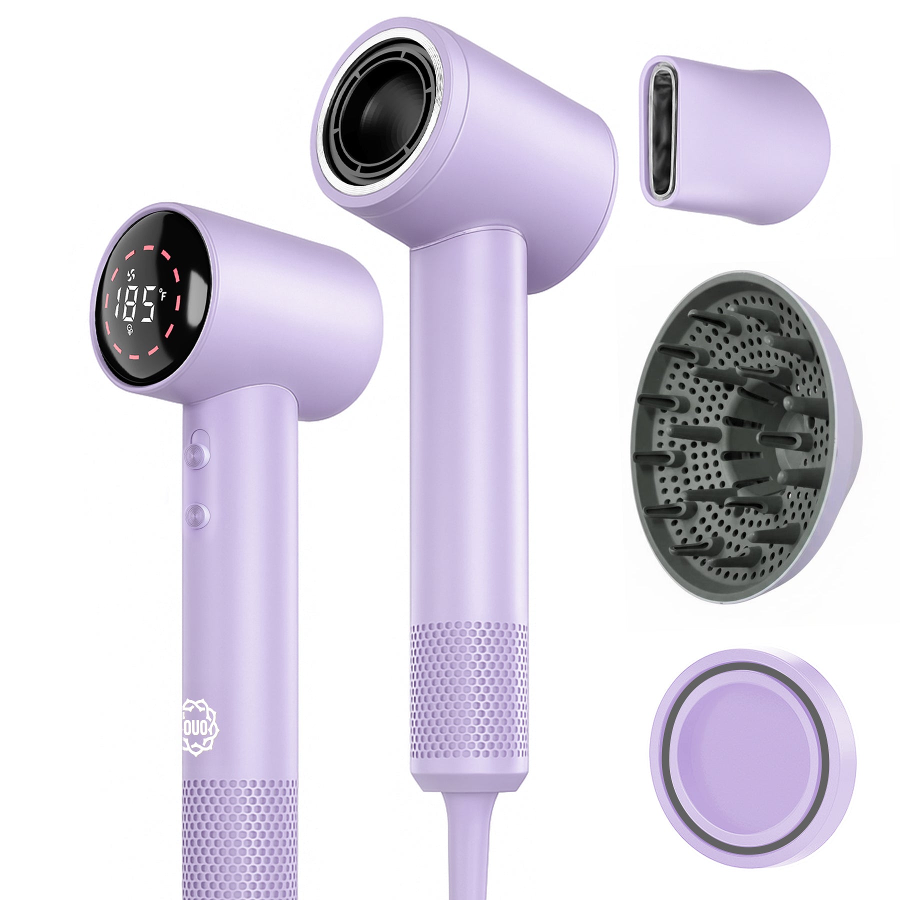 Secadora de Cabello con Iones Negativos, Difusor para Rizos y Boquilla Alaciadora | OUO 110,000 RPM Ligera, Silenciosa y Profesional